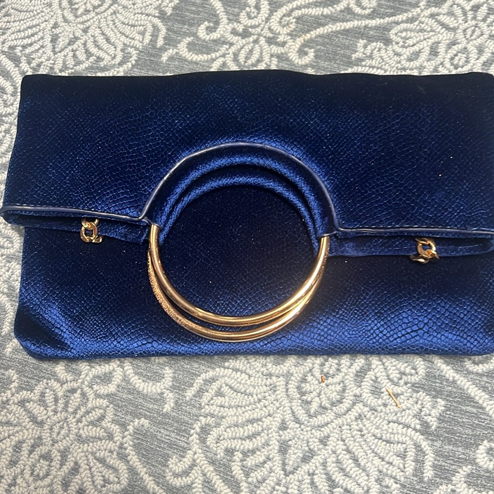Blue and gold clutch chain Purse